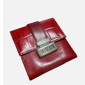 NWT Brighton Wallet Red Leather Trifold embossed Metal Snap